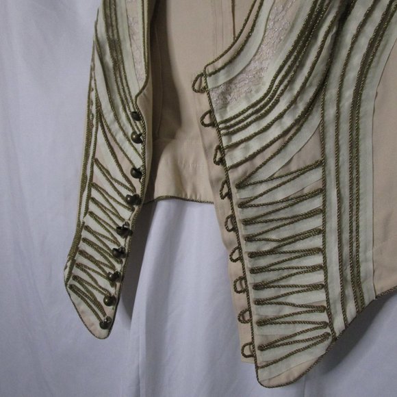 RACHEL ROY Fitted Vest Asymmetric Hem Lace Metallic Rope Beige Cotton Size 4 - Picture 5 of 9